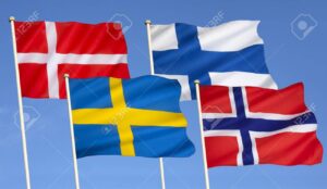 Flags of Scandinavia - Denmark, Finland, Sweden and Norway.